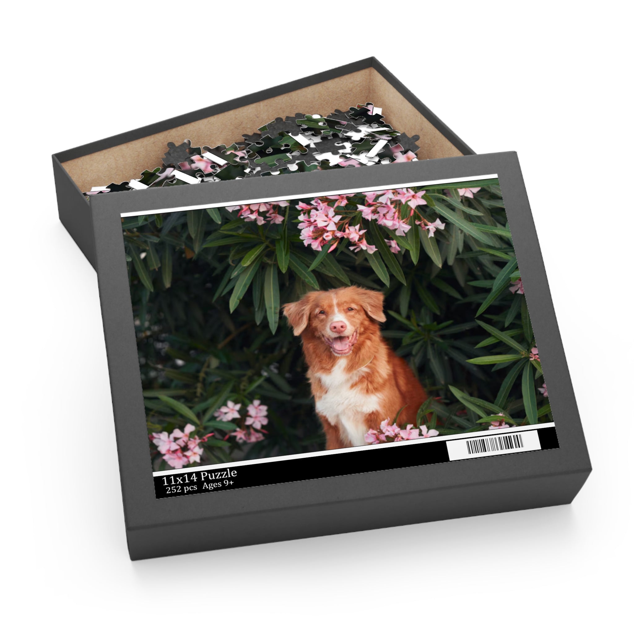 Dog in Blossoms Jigsaw Puzzle — 120/252/500-Piece Floral Pet Puzzle