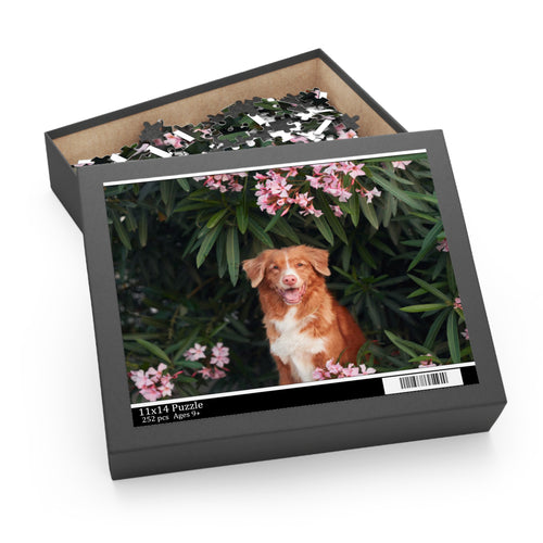 Dog in Blossoms Jigsaw Puzzle — 120/252/500-Piece Floral Pet Puzzle