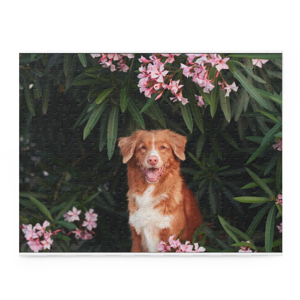 Dog in Blossoms Jigsaw Puzzle — 120/252/500-Piece Floral Pet Puzzle