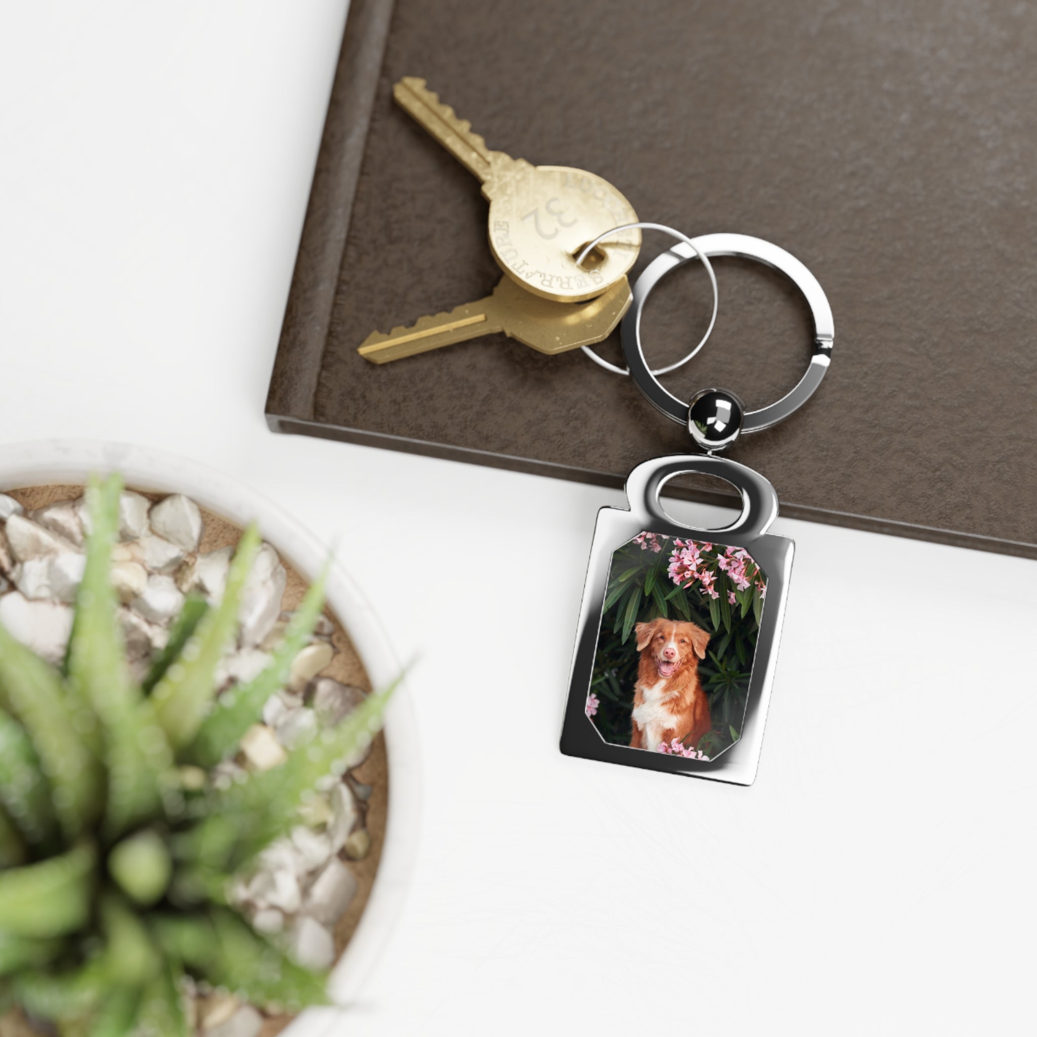 Personalized Rectangle Photo Keyring — Custom Photo Metal Keychain Gift