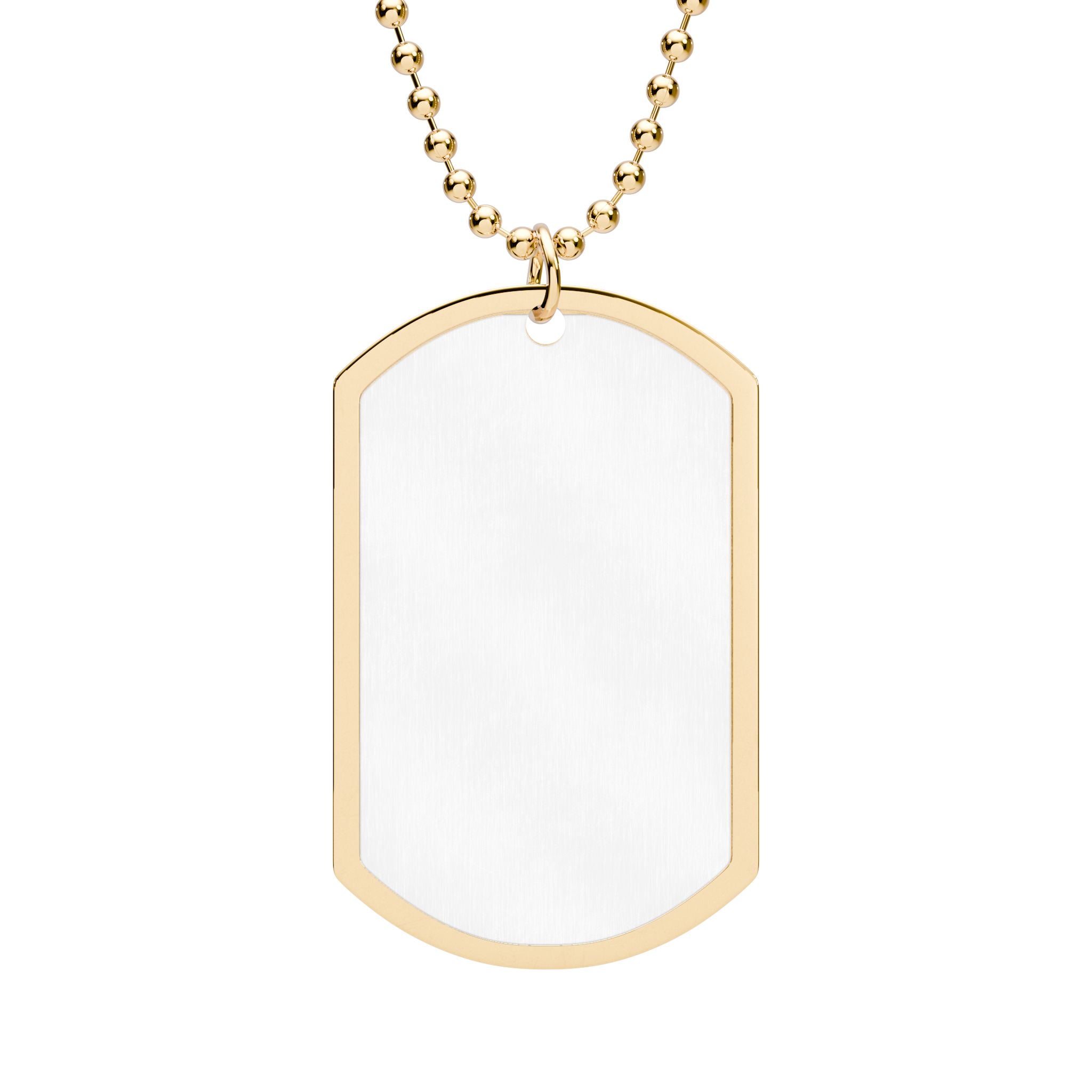 Gold-Edge Blank Dog Tag Necklace — Personalized ID Pendant with Chain