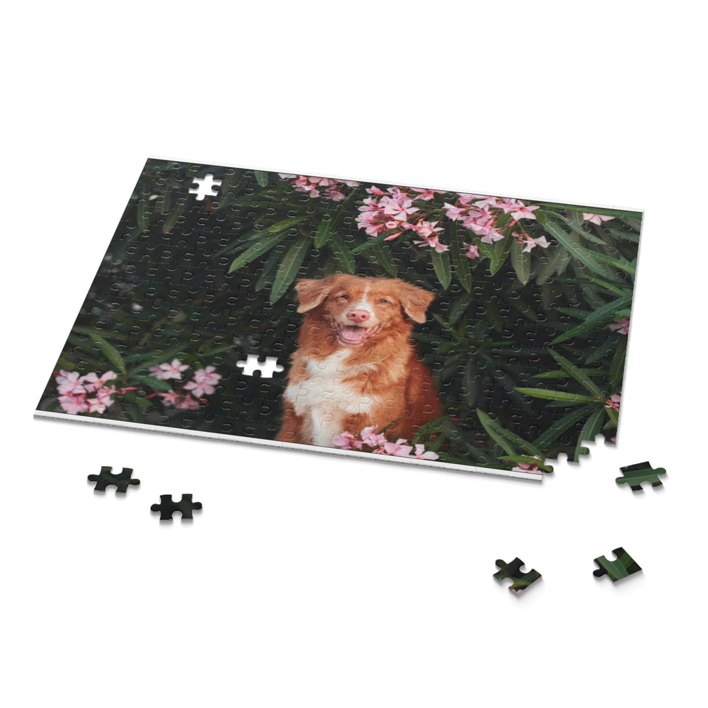 Dog in Blossoms Jigsaw Puzzle — 120/252/500-Piece Floral Pet Puzzle