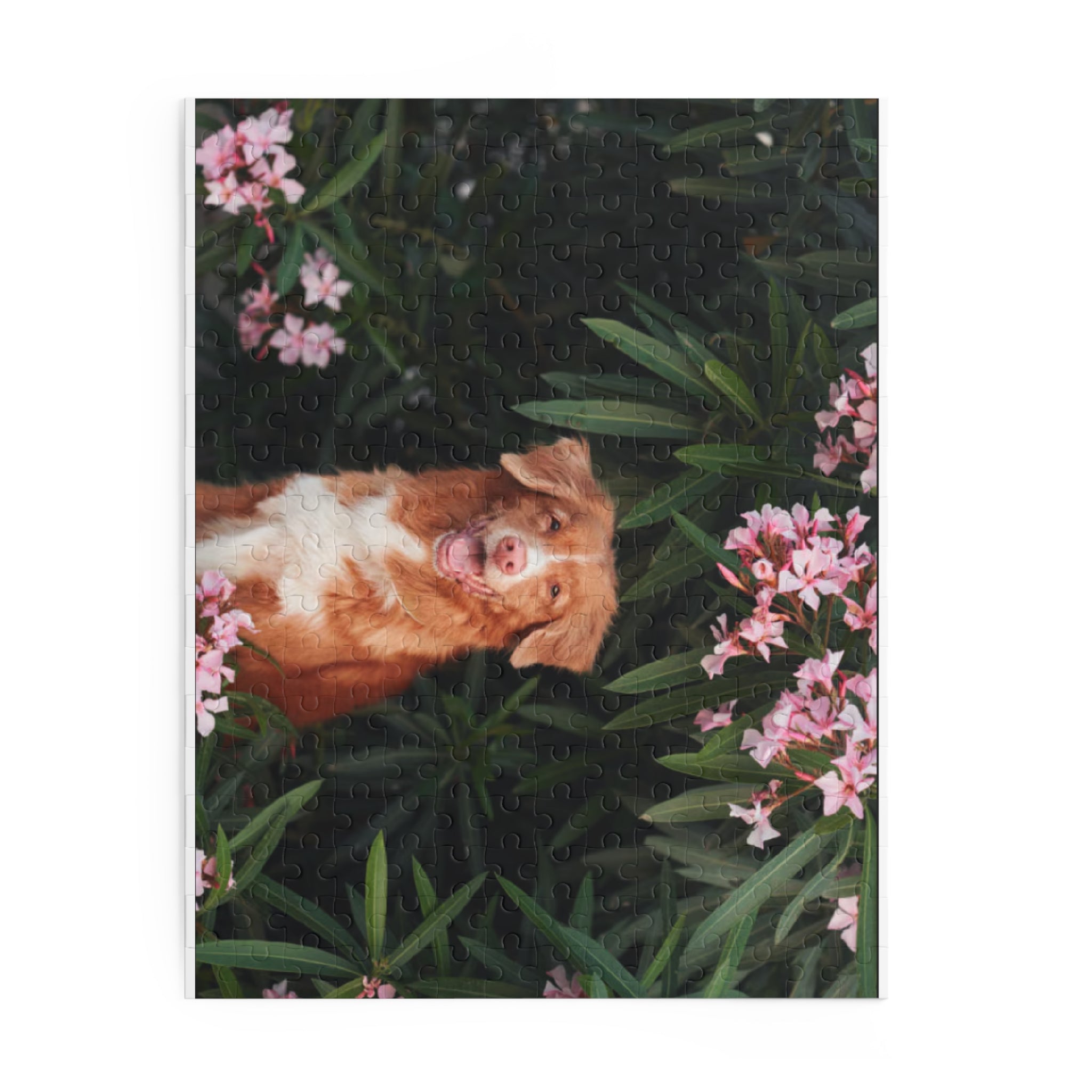 Dog in Blossoms Jigsaw Puzzle — 120/252/500-Piece Floral Pet Puzzle